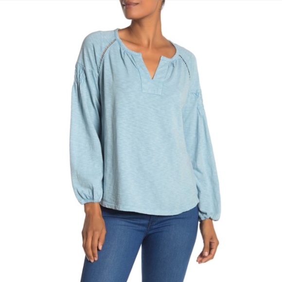 NWT Frye Boho Smocked Knit Peasant Blue Top L - Picture 6 of 11